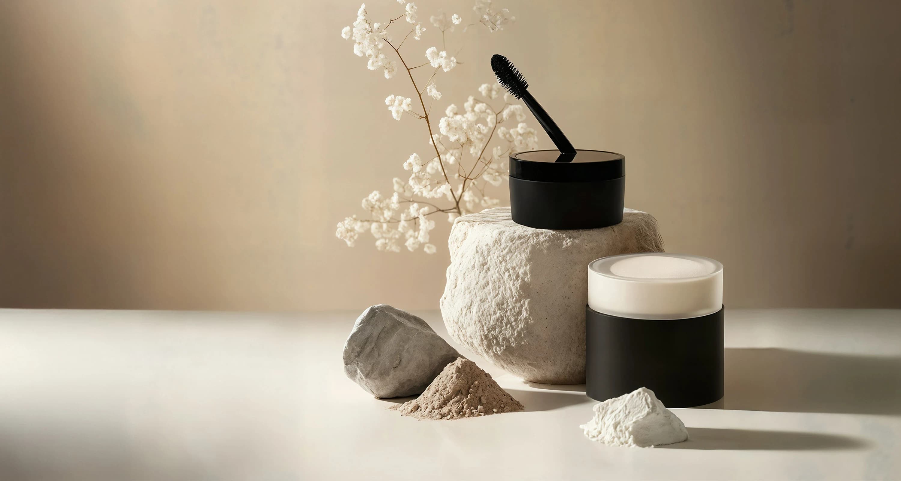 Jars and stone on a warm neutral surface